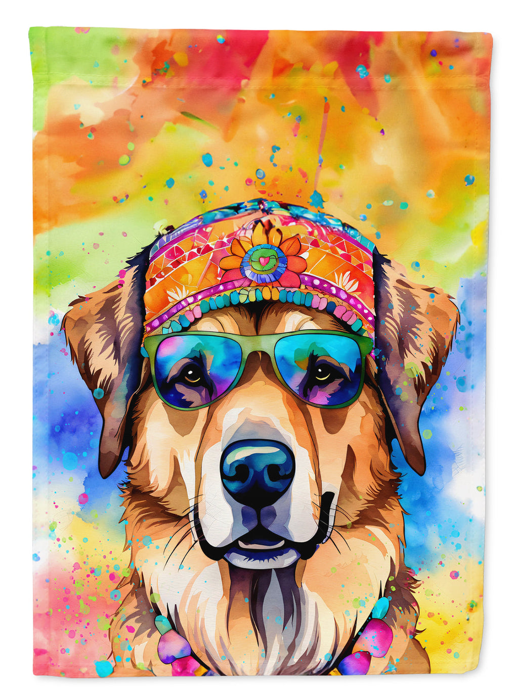 Hippie Dawg House Flag 28x40 Porch Sleeve Pole Decorative Outside Yard Banner Artwork Wall Hanging, Polyester