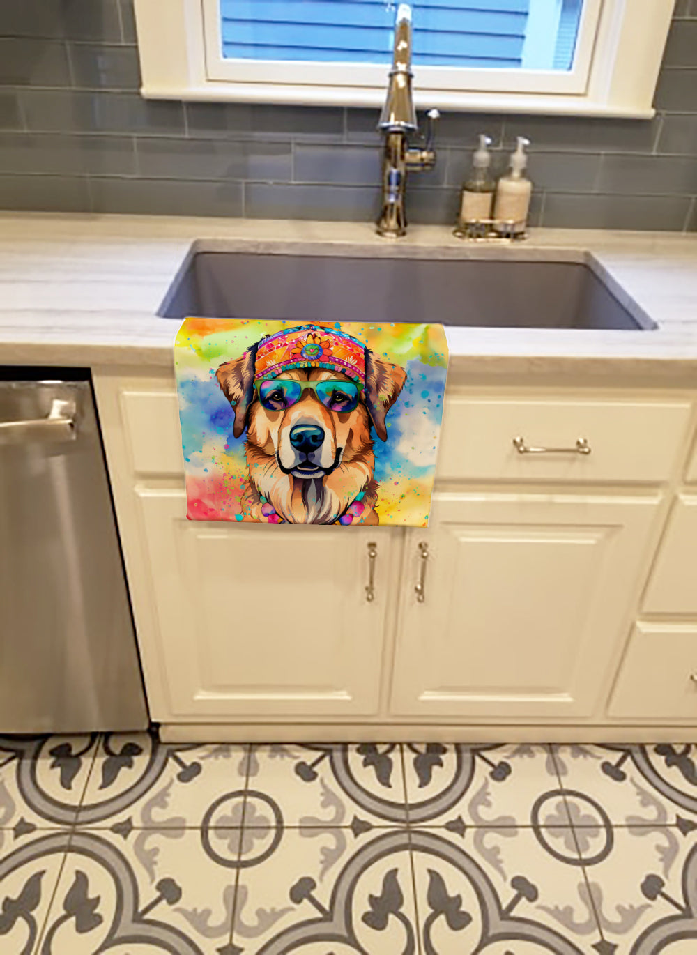 Hippie Dawg Kitchen Towel Velour Plush Front and Cotton Loop Back Machine Washable