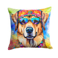 Hippie Dawg Decorative Throw Pillow 14x14 Indoor Outdoor Accent Cushion, Fabric Cover with Insert for Sofa, Bed, Porch & Living Room