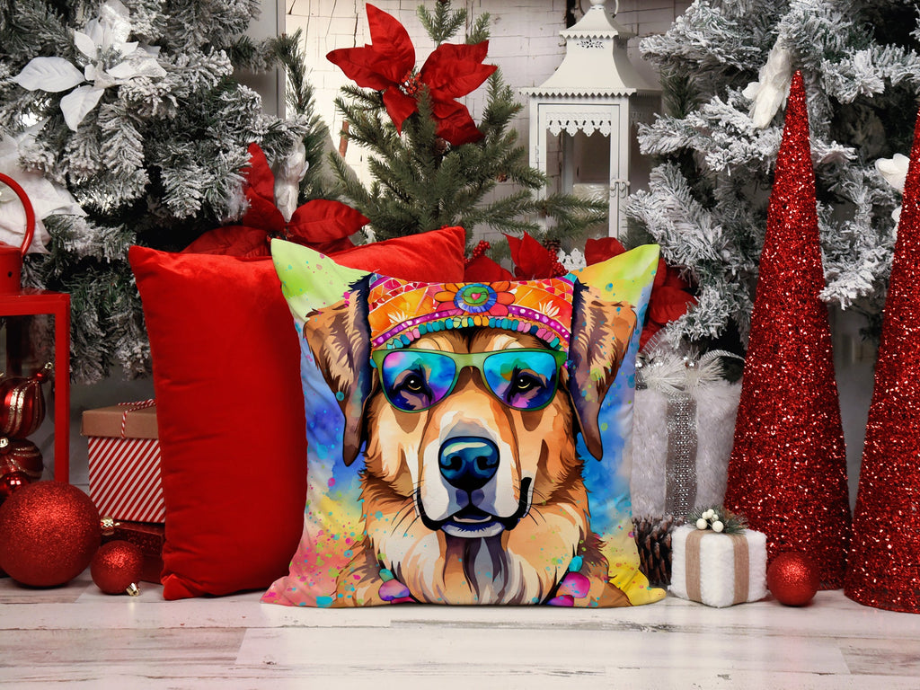 Hippie Dawg Decorative Throw Pillow 14x14 Indoor Outdoor Accent Cushion, Fabric Cover with Insert for Sofa, Bed, Porch & Living Room