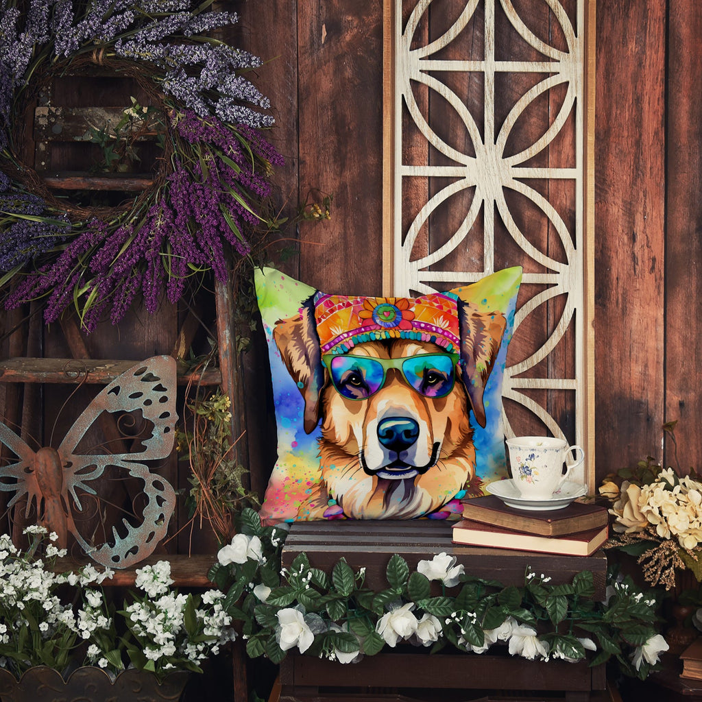 Hippie Dawg Decorative Throw Pillow 14x14 Indoor Outdoor Accent Cushion, Fabric Cover with Insert for Sofa, Bed, Porch & Living Room