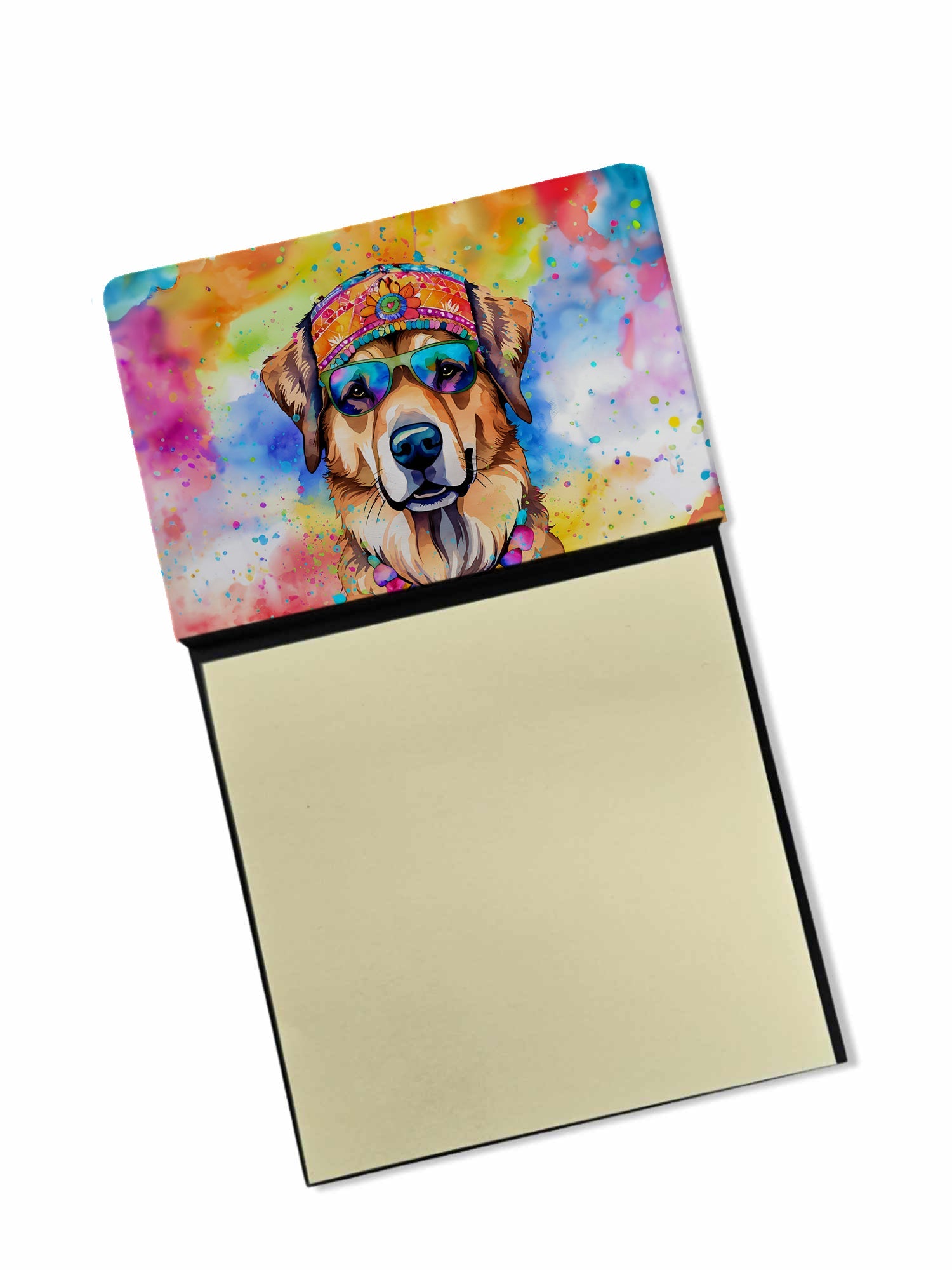 Hippie Dawg Watercolor Sticky Note Holder Refillable Dispenser Desk Accessory 3x3 Pad Gift