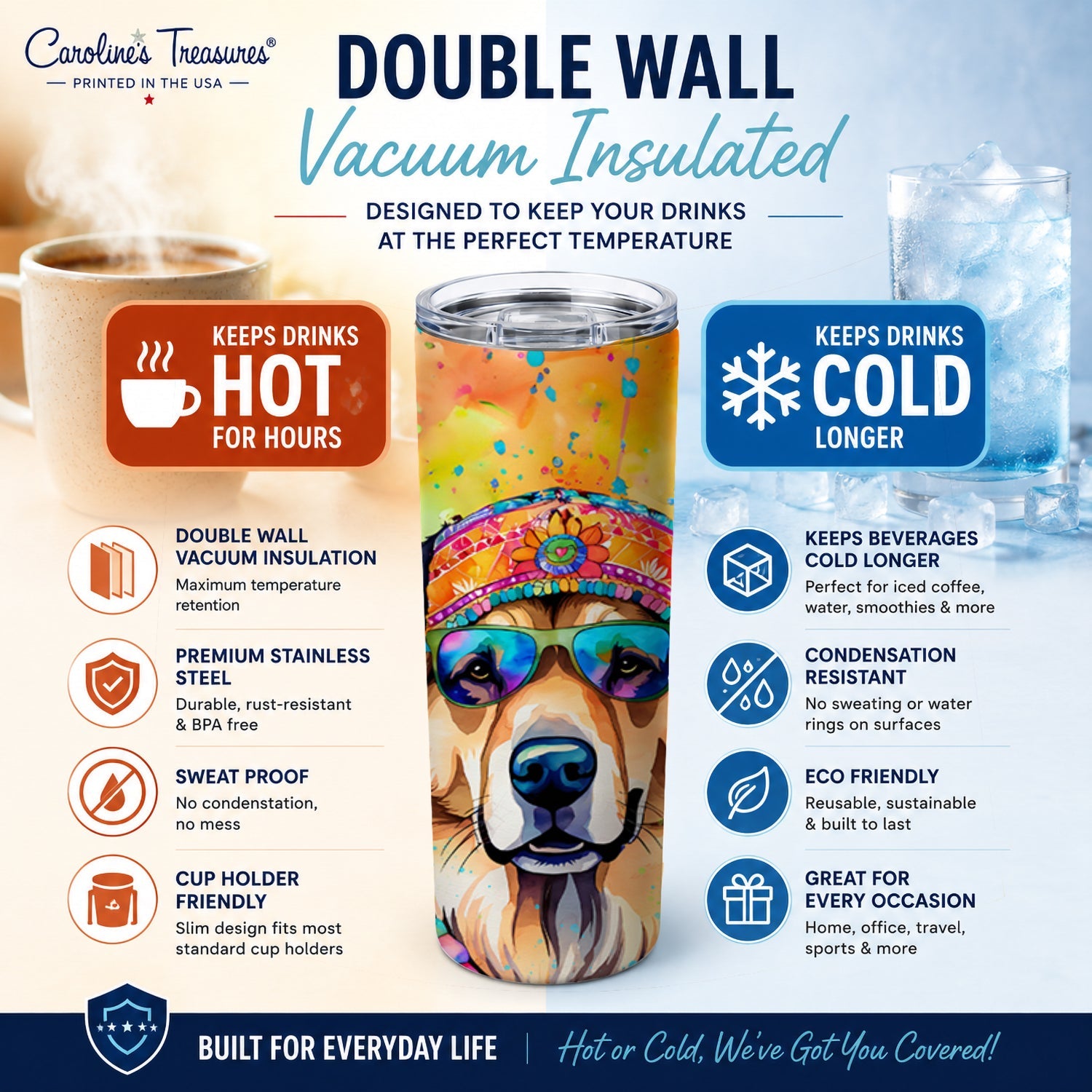Hippie Dawg Stainless Steel Skinny Tumbler 20 oz Vacuum Double Walled Reusable Insulated Travel Cup