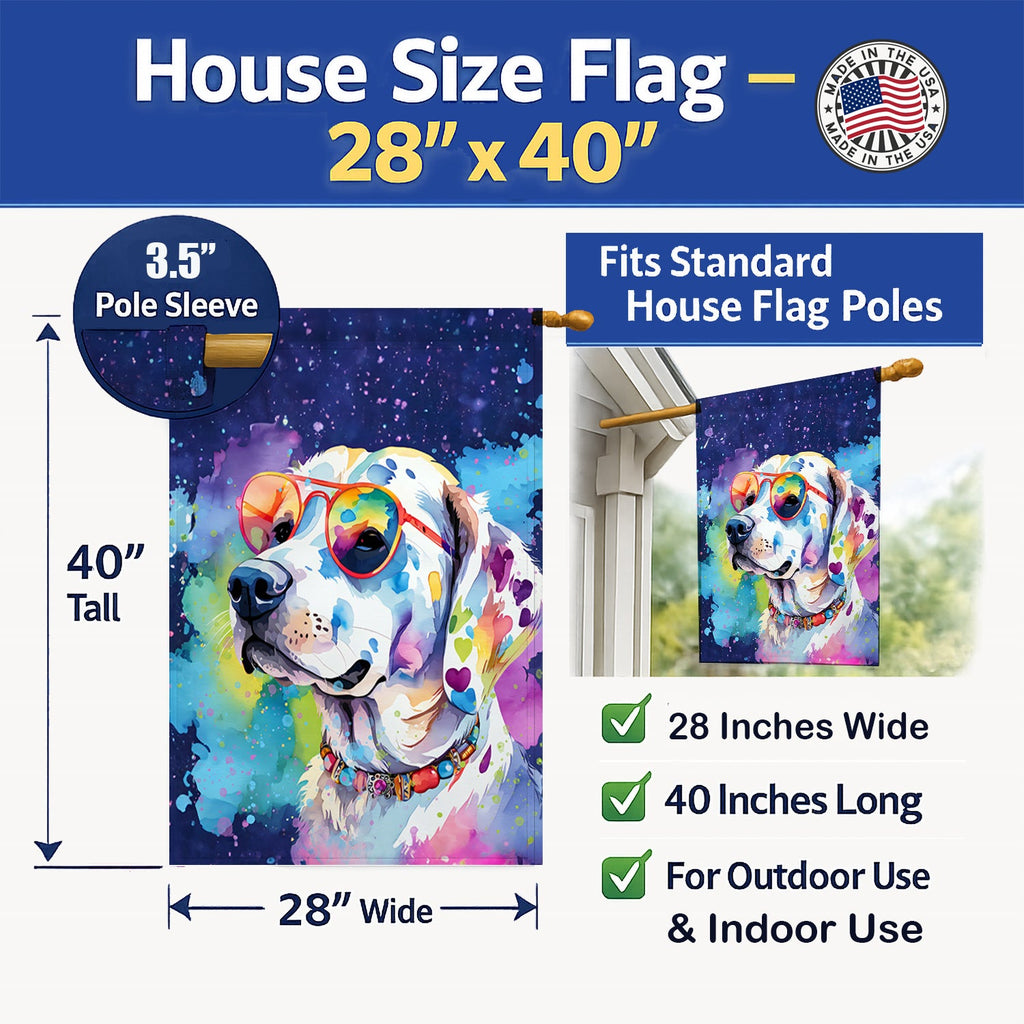 Hippie Dawg House Flag 28x40 Porch Sleeve Pole Decorative Outside Yard Banner Artwork Wall Hanging, Polyester