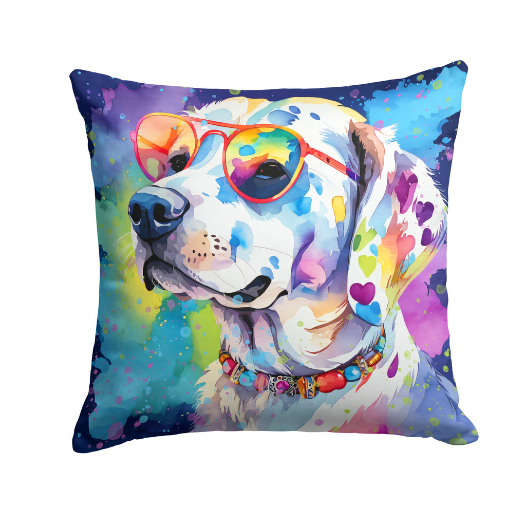 Hippie Dawg Decorative Throw Pillow 14x14 Indoor Outdoor Accent Cushion, Fabric Cover with Insert for Sofa, Bed, Porch & Living Room