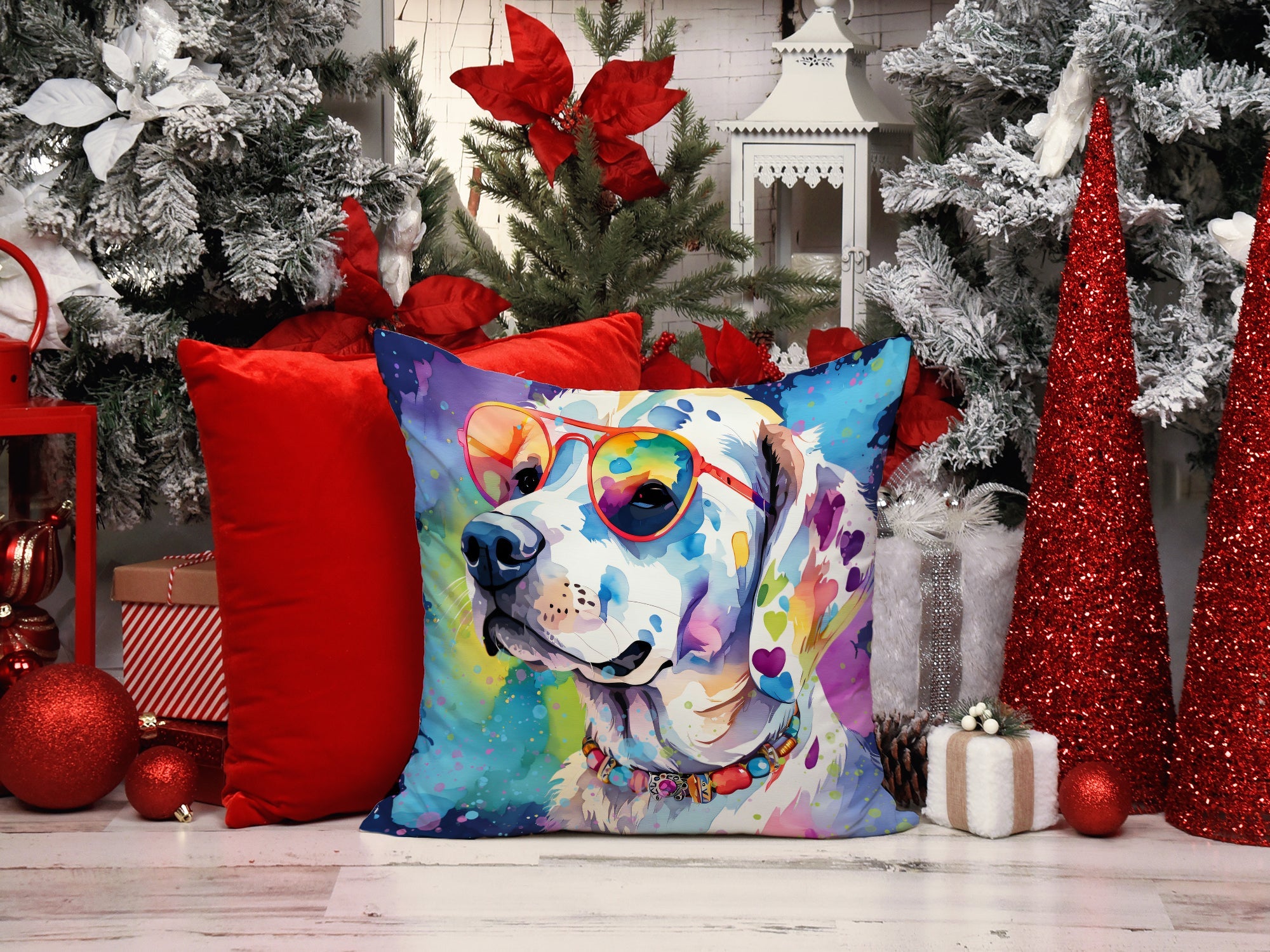 Hippie Dawg Decorative Throw Pillow 14x14 Indoor Outdoor Accent Cushion, Fabric Cover with Insert for Sofa, Bed, Porch & Living Room