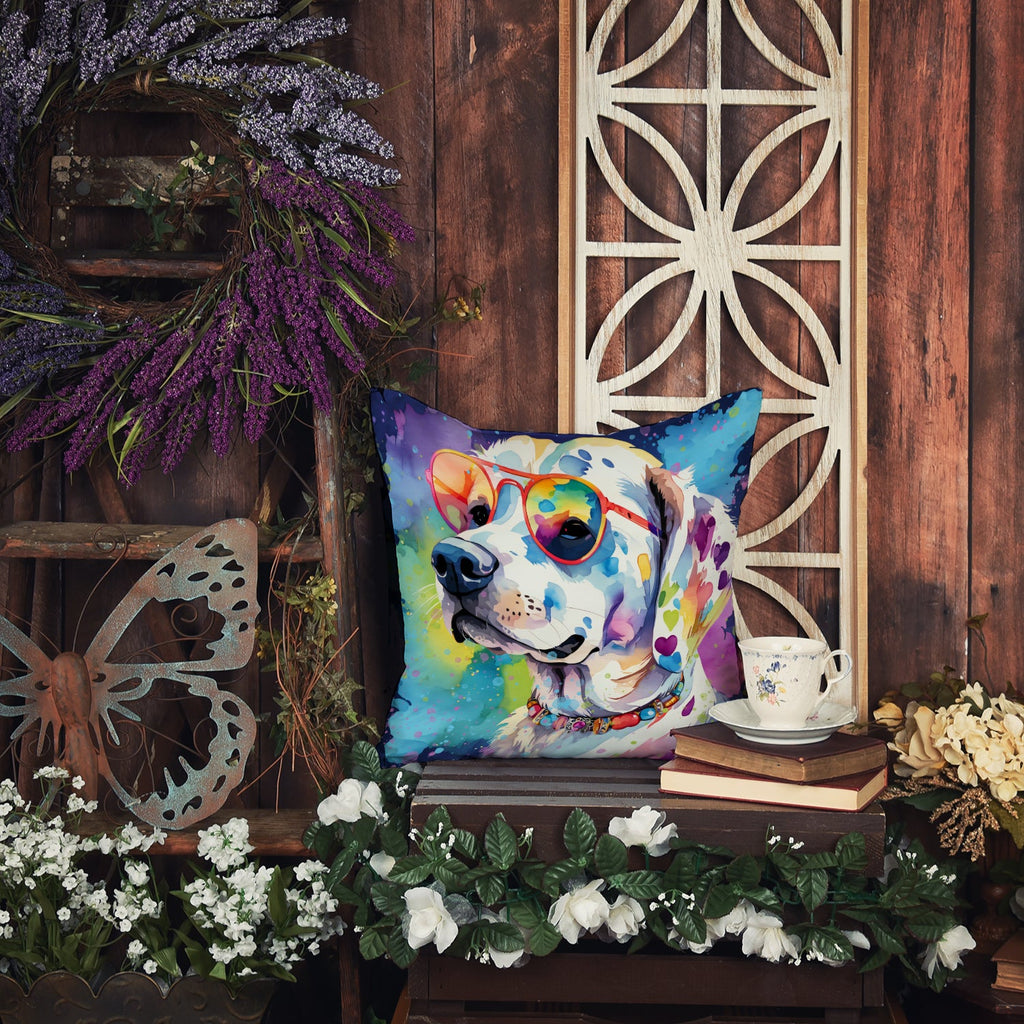 Hippie Dawg Decorative Throw Pillow 14x14 Indoor Outdoor Accent Cushion, Fabric Cover with Insert for Sofa, Bed, Porch & Living Room