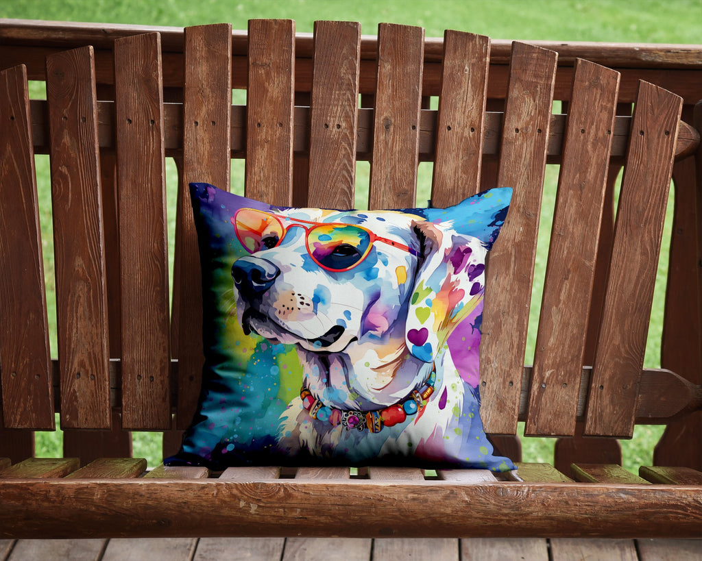 Hippie Dawg Decorative Throw Pillow 14x14 Indoor Outdoor Accent Cushion, Fabric Cover with Insert for Sofa, Bed, Porch & Living Room