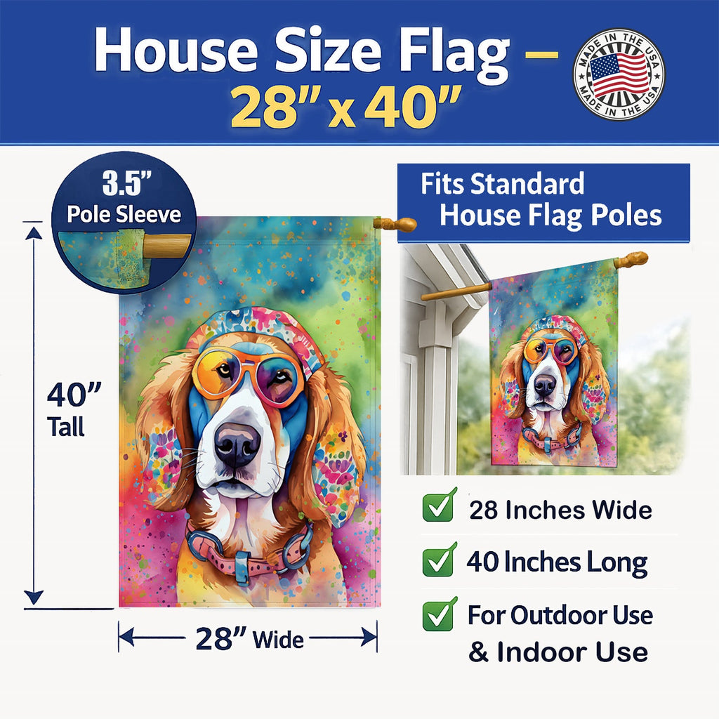 Hippie Dawg House Flag 28x40 Porch Sleeve Pole Decorative Outside Yard Banner Artwork Wall Hanging, Polyester