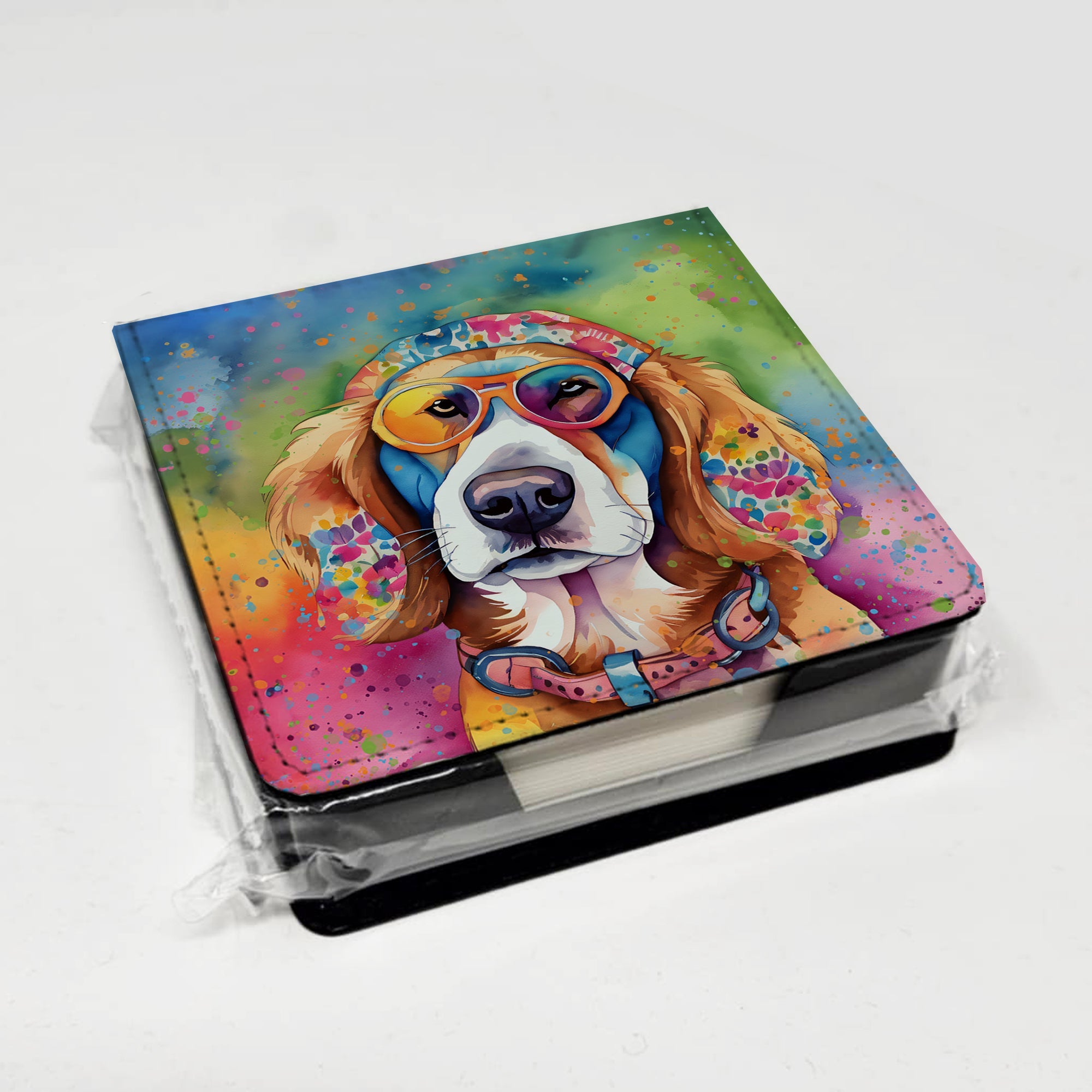 Hippie Dawg PU Leather Note Paper Holder with Artist-Designed Cover, Desk Accessory, Office Gift