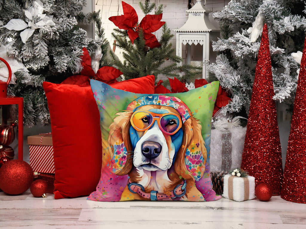 Hippie Dawg Decorative Throw Pillow 14x14 Indoor Outdoor Accent Cushion, Fabric Cover with Insert for Sofa, Bed, Porch & Living Room