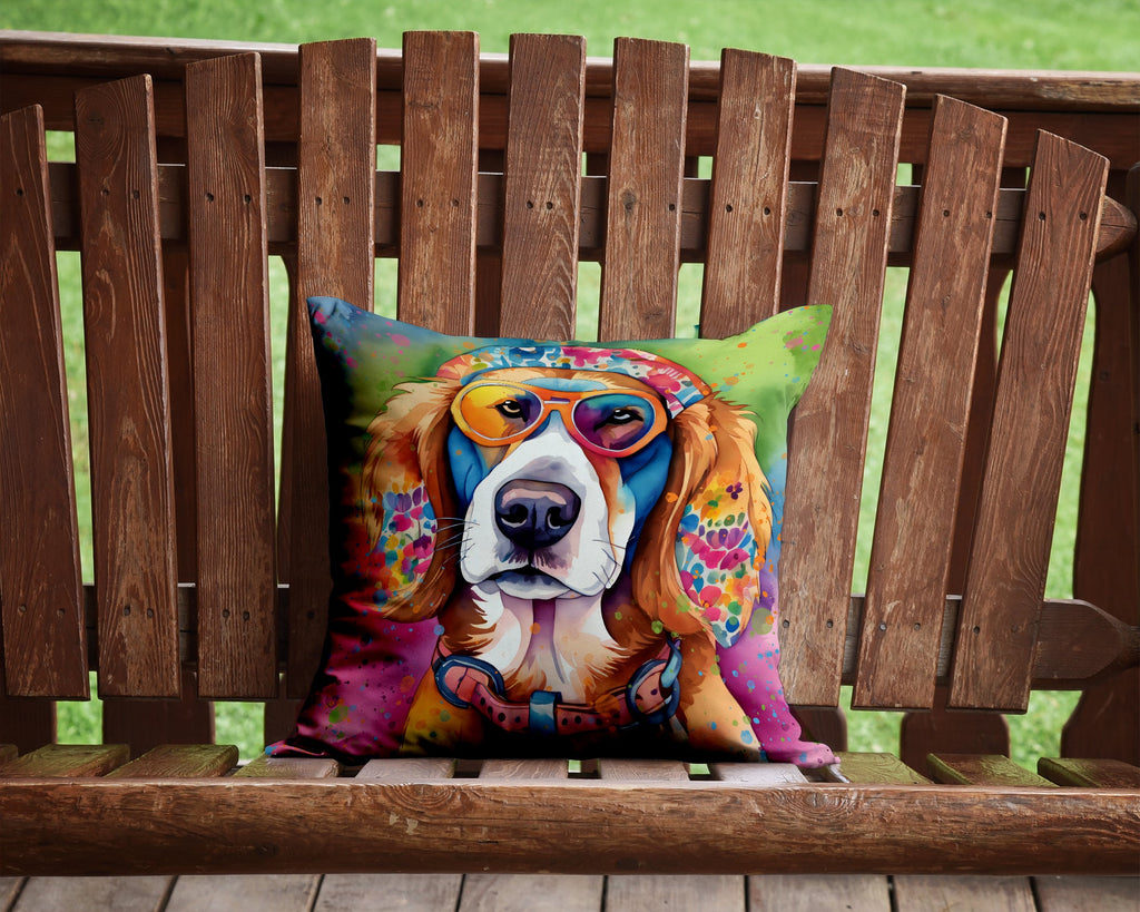 Hippie Dawg Decorative Throw Pillow 14x14 Indoor Outdoor Accent Cushion, Fabric Cover with Insert for Sofa, Bed, Porch & Living Room