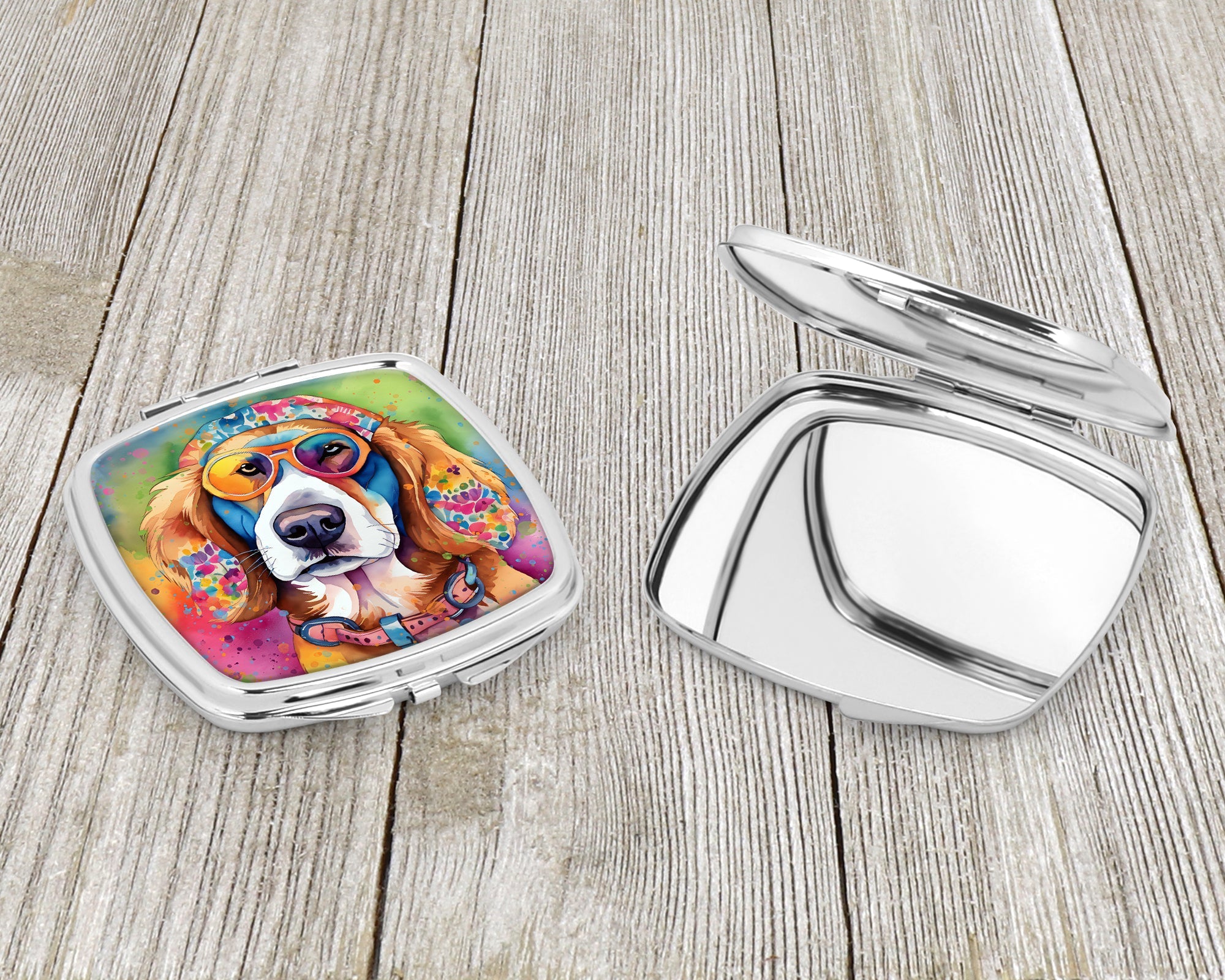 Hippie Dawg Compact Mirror Decorative Travel Makeup Mirror for Women Girls Gifts Pocket Makeup Mirror Folding Handheld