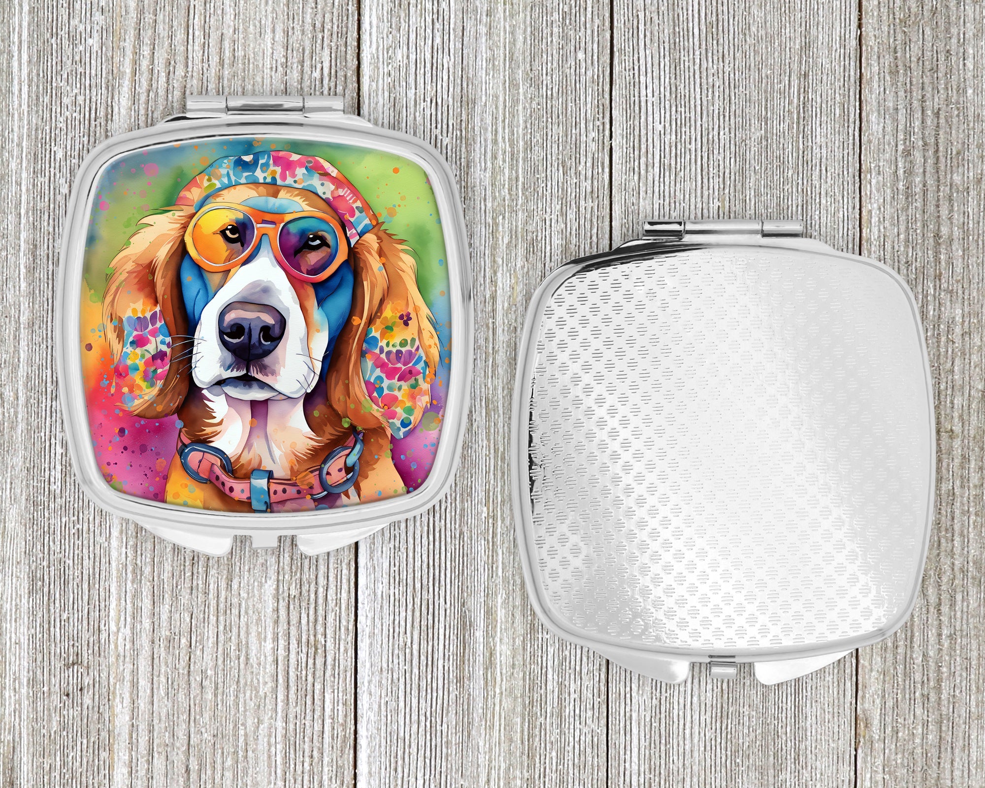 Hippie Dawg Compact Mirror Decorative Travel Makeup Mirror for Women Girls Gifts Pocket Makeup Mirror Folding Handheld