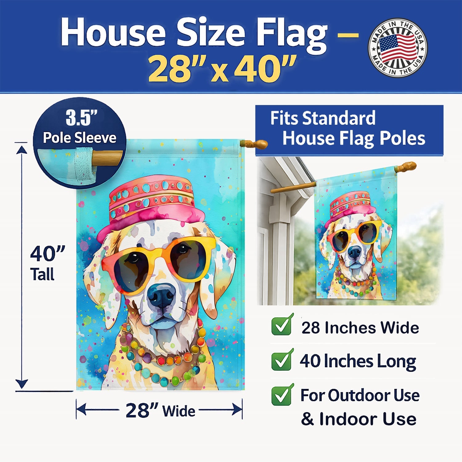 Hippie Dawg House Flag 28x40 Porch Sleeve Pole Decorative Outside Yard Banner Artwork Wall Hanging, Polyester