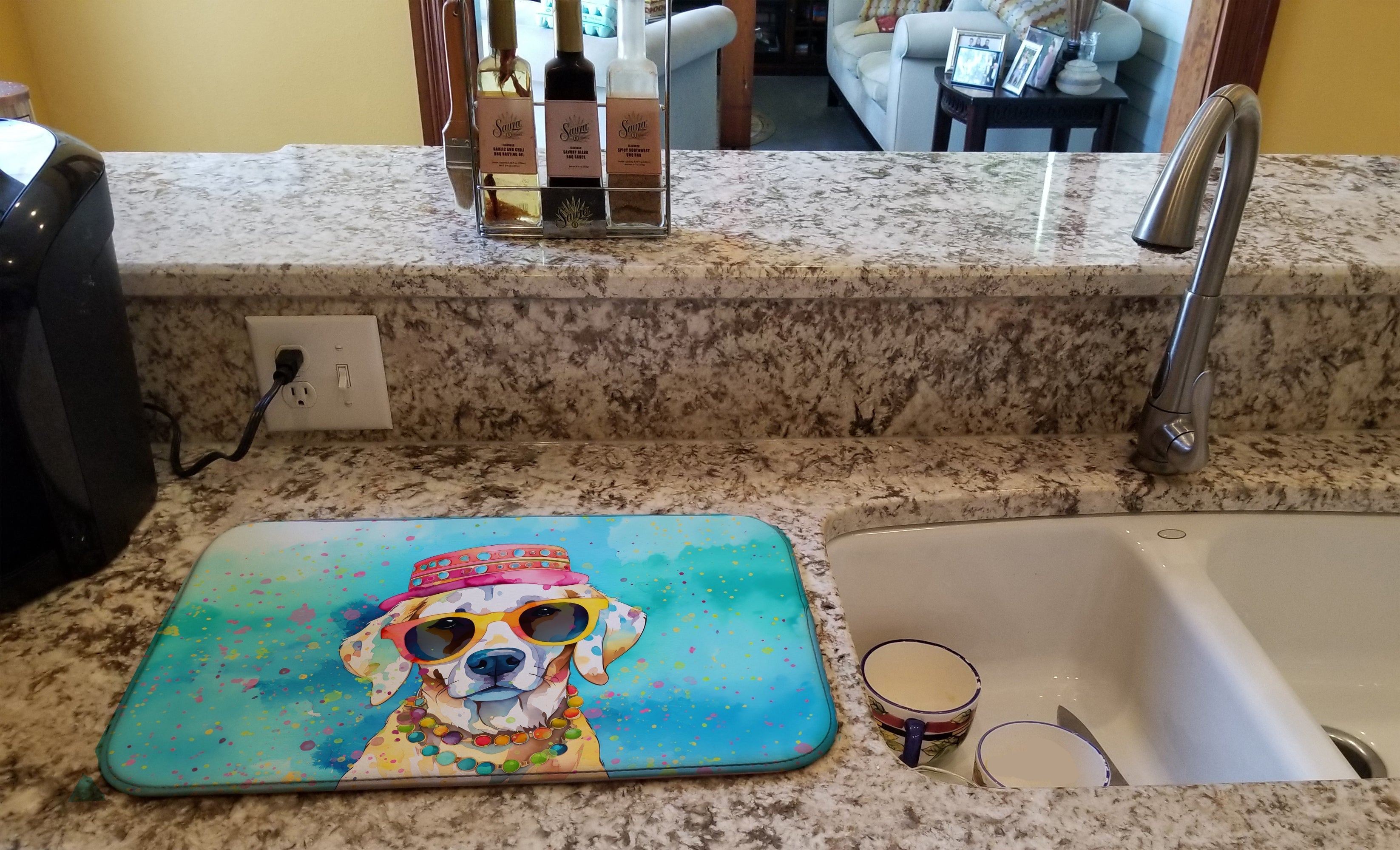 Hippie Dawg Dish Drying Mat Absorbent Dish Drying Mat Pad for Kitchen Counter Dish Drainer Mat for Countertop, 14 x 21", Multicolor