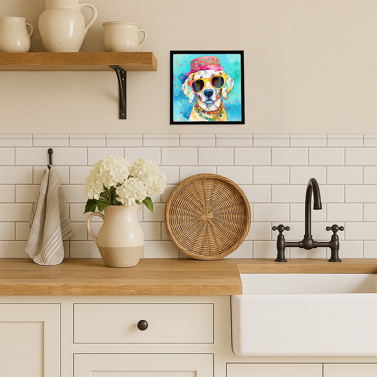 Hippie Dawg Framed Metal Print Bathroom, Kitchen, Office, Home Decor Wall Art Ready to Hang, Square, 8X8