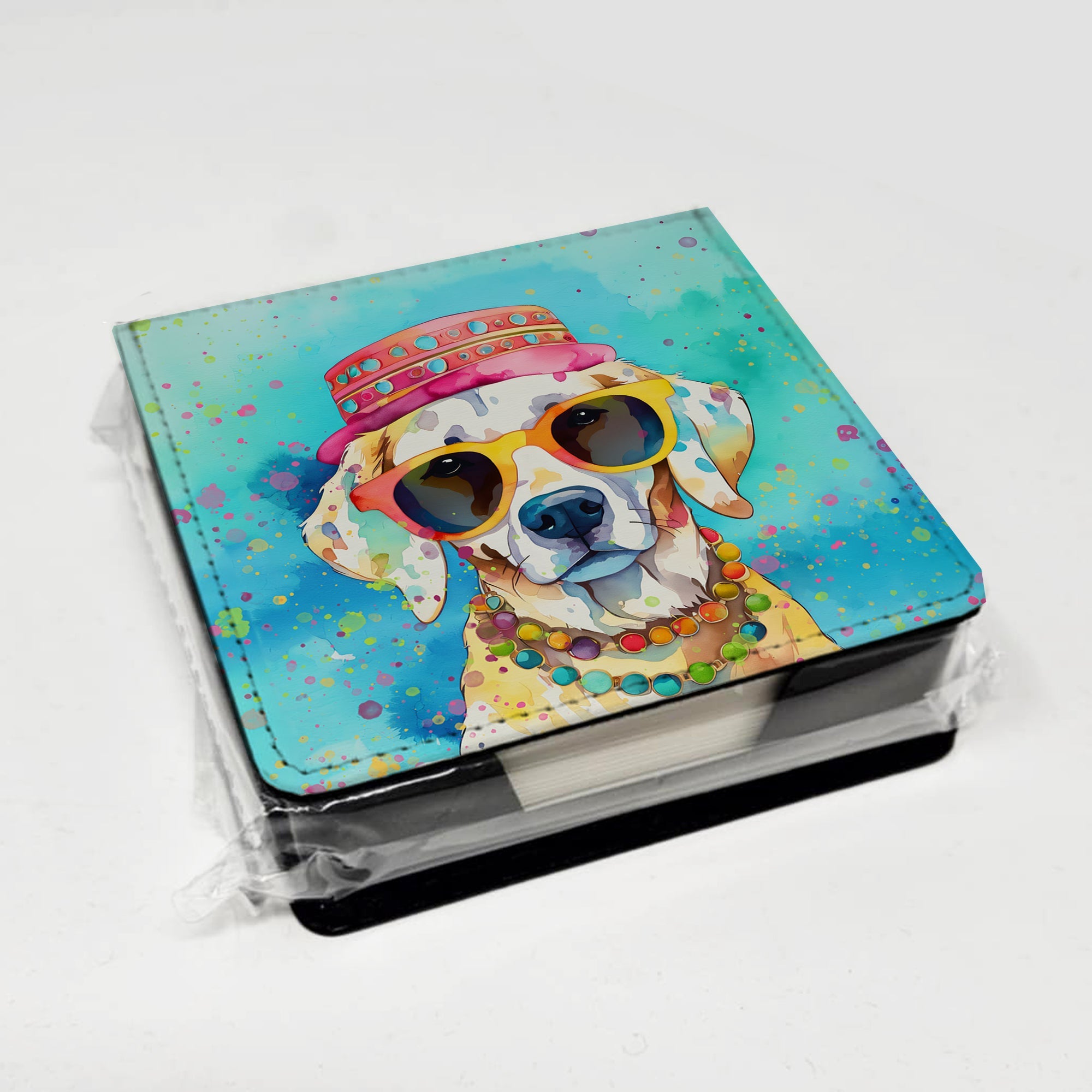 Hippie Dawg PU Leather Note Paper Holder with Artist-Designed Cover, Desk Accessory, Office Gift