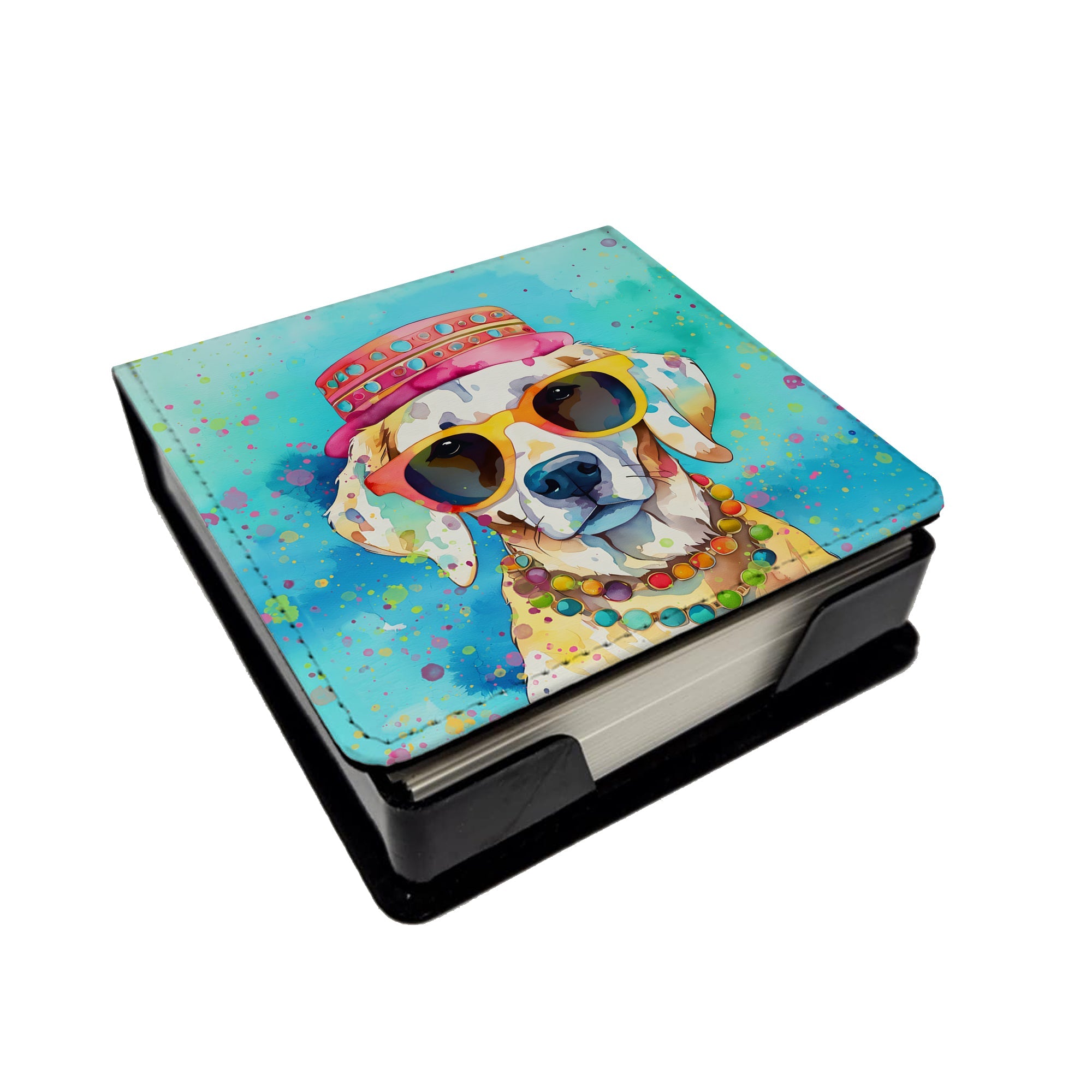 Hippie Dawg PU Leather Note Paper Holder with Artist-Designed Cover, Desk Accessory, Office Gift