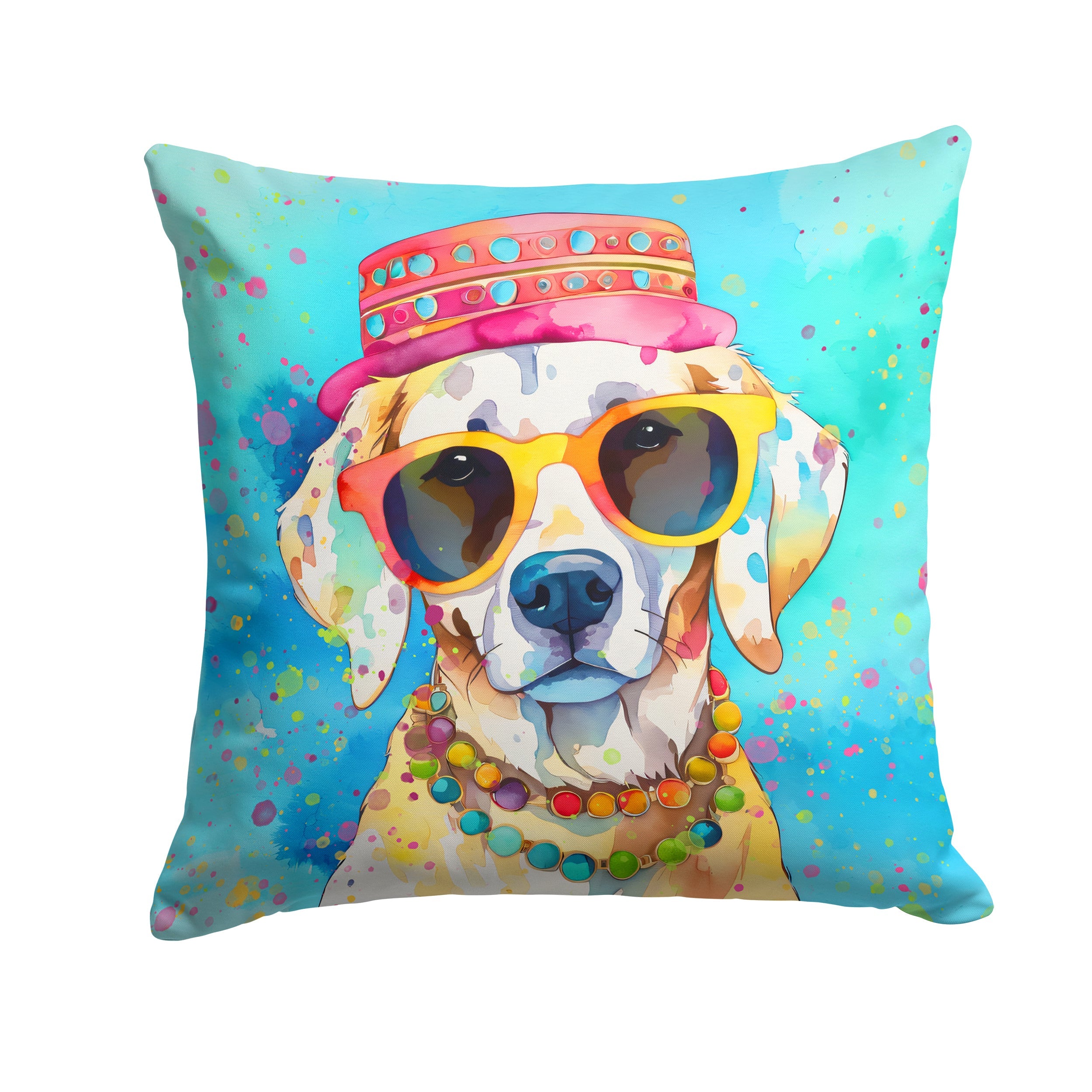 Hippie Dawg Decorative Throw Pillow 14x14 Indoor Outdoor Accent Cushion, Fabric Cover with Insert for Sofa, Bed, Porch & Living Room