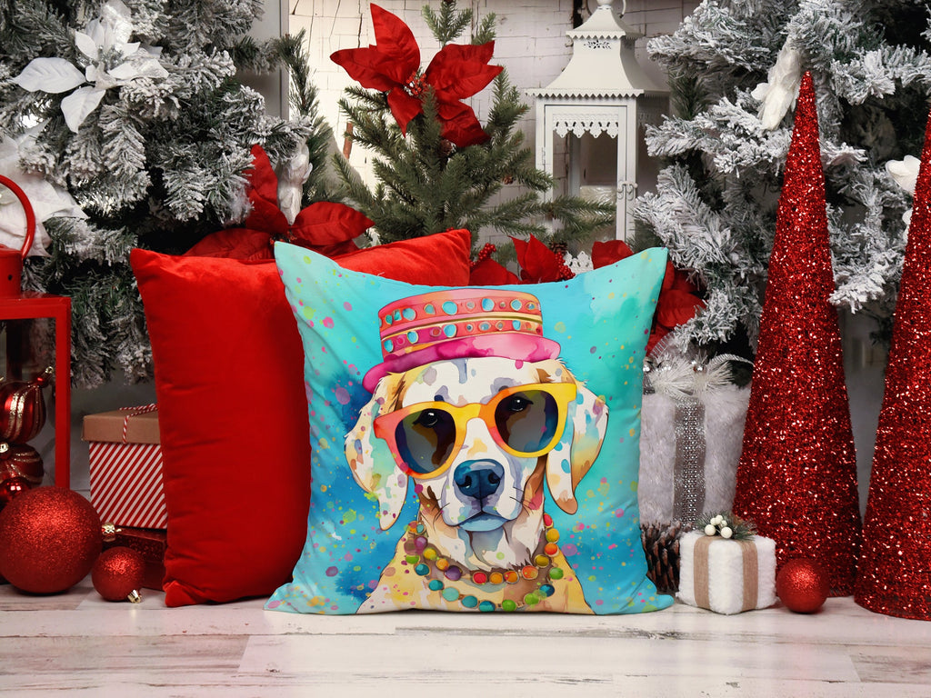 Hippie Dawg Decorative Throw Pillow 14x14 Indoor Outdoor Accent Cushion, Fabric Cover with Insert for Sofa, Bed, Porch & Living Room