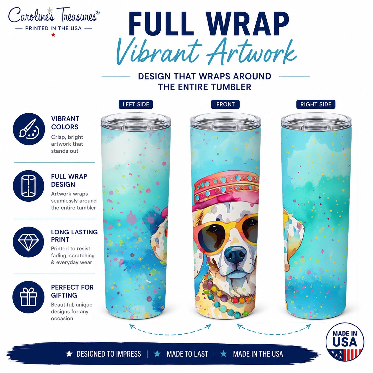 Hippie Dawg Stainless Steel Skinny Tumbler 20 oz Vacuum Double Walled Reusable Insulated Travel Cup