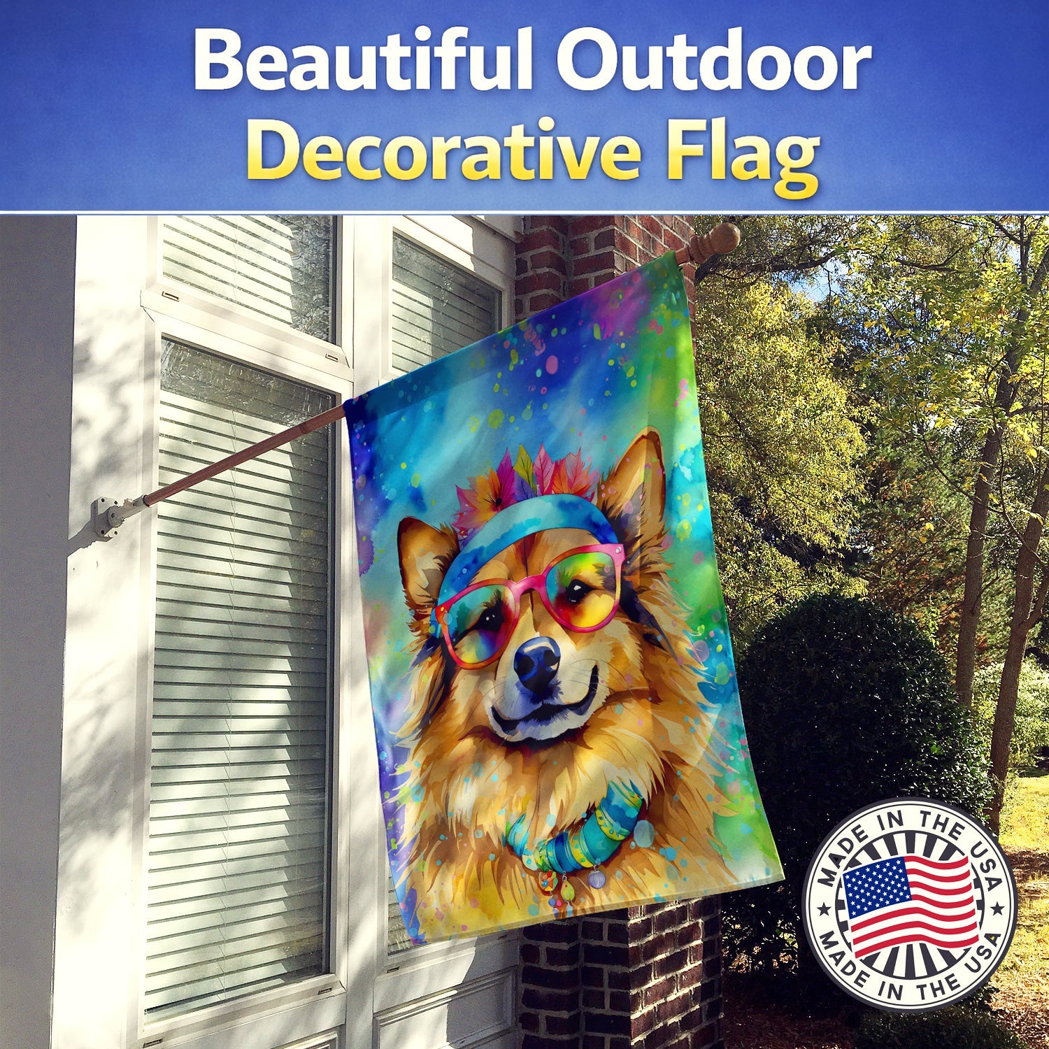 Hippie Dawg House Flag 28x40 Porch Sleeve Pole Decorative Outside Yard Banner Artwork Wall Hanging, Polyester