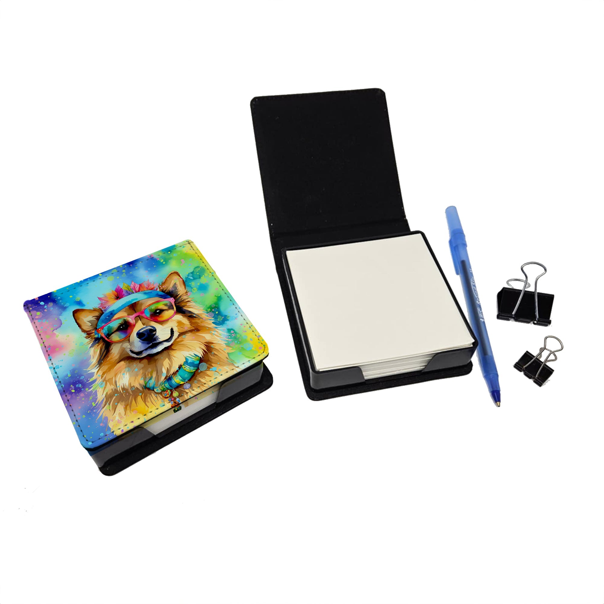 Hippie Dawg PU Leather Note Paper Holder with Artist-Designed Cover, Desk Accessory, Office Gift