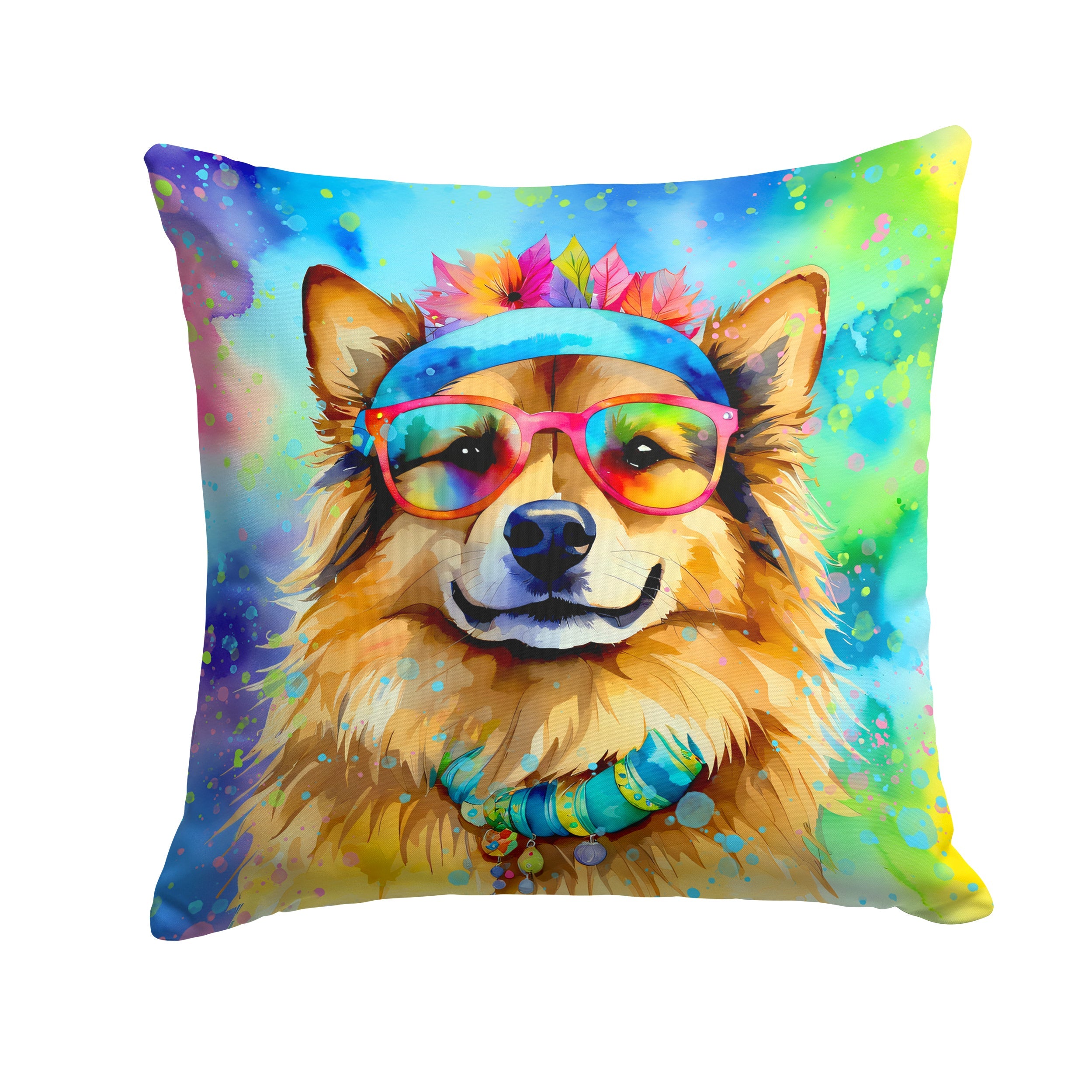 Hippie Dawg Decorative Throw Pillow 14x14 Indoor Outdoor Accent Cushion, Fabric Cover with Insert for Sofa, Bed, Porch & Living Room