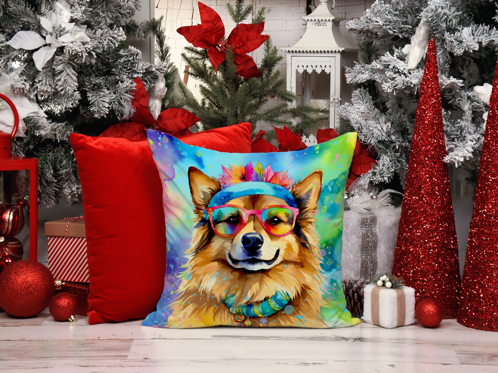 Hippie Dawg Decorative Throw Pillow 14x14 Indoor Outdoor Accent Cushion, Fabric Cover with Insert for Sofa, Bed, Porch & Living Room