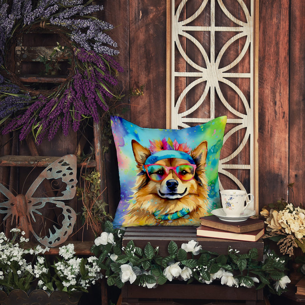 Hippie Dawg Decorative Throw Pillow 14x14 Indoor Outdoor Accent Cushion, Fabric Cover with Insert for Sofa, Bed, Porch & Living Room