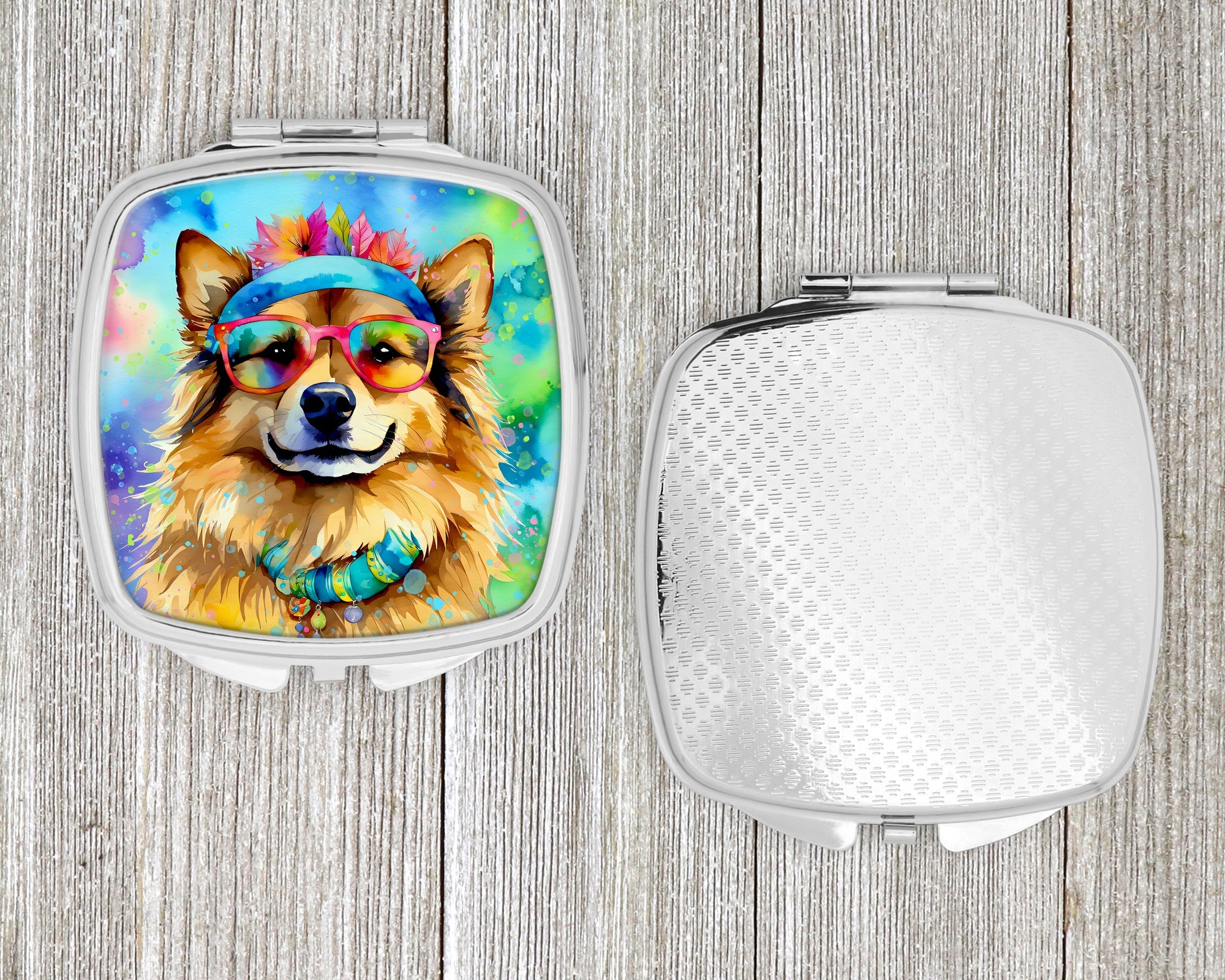 Hippie Dawg Compact Mirror Decorative Travel Makeup Mirror for Women Girls Gifts Pocket Makeup Mirror Folding Handheld