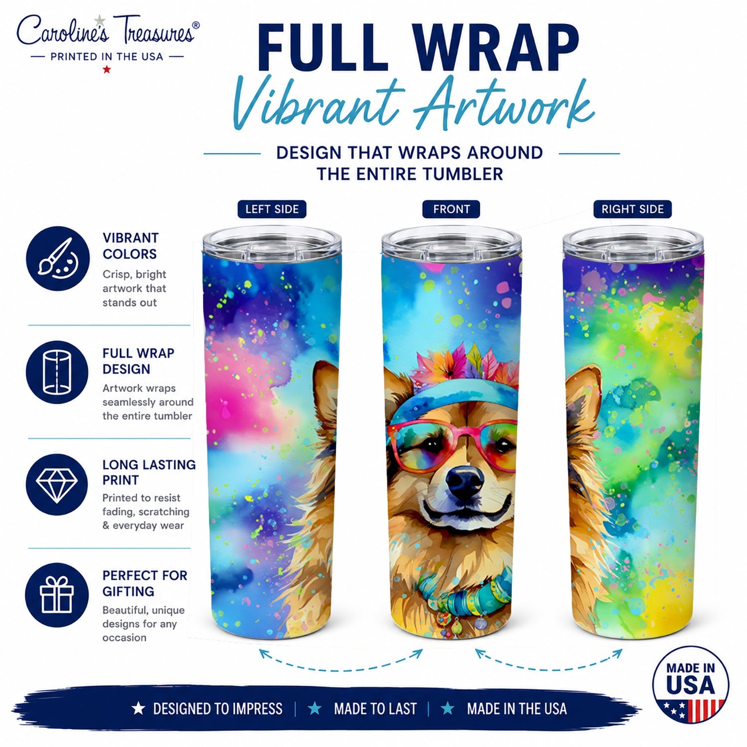 Hippie Dawg Stainless Steel Skinny Tumbler 20 oz Vacuum Double Walled Reusable Insulated Travel Cup