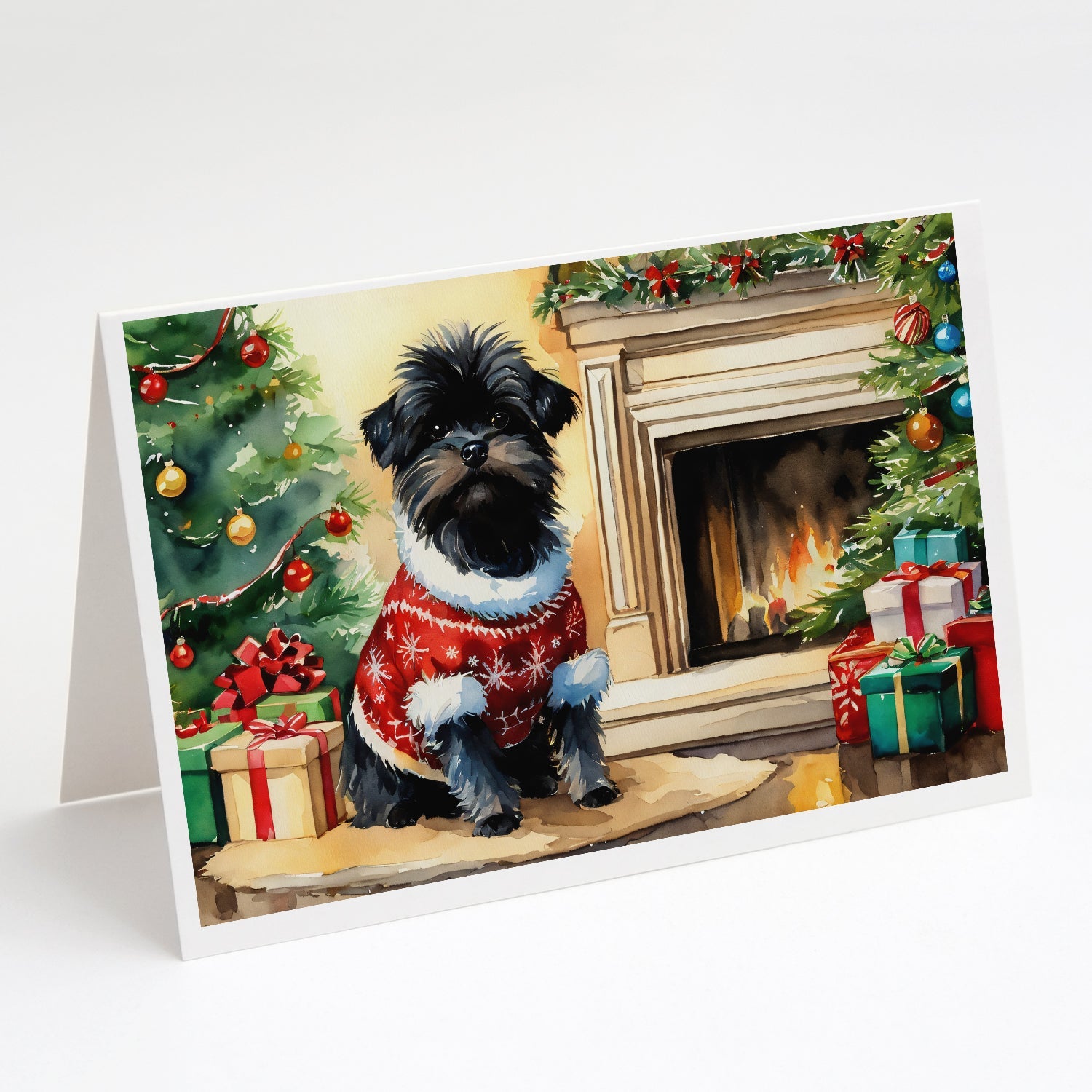Affenpinscher Cozy Christmas Greeting Cards Pack of 8 Blank Cards with Envelopes Whimsical A7 Size 5x7