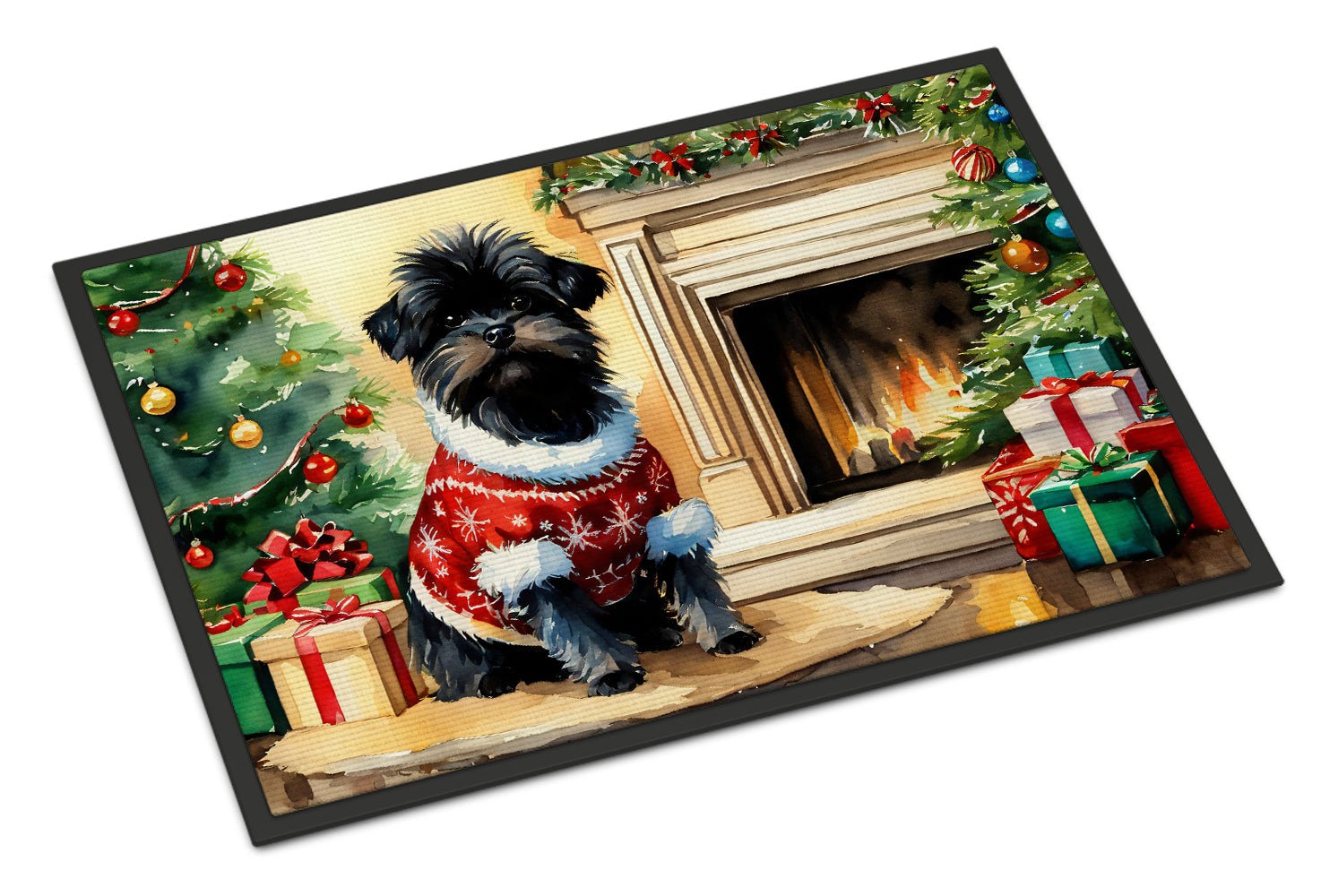 Affenpinscher Cozy Christmas Doormat Indoor Outdoor 18H X 27W Front Door Mat Rugs for Entryway, Non Slip Washable