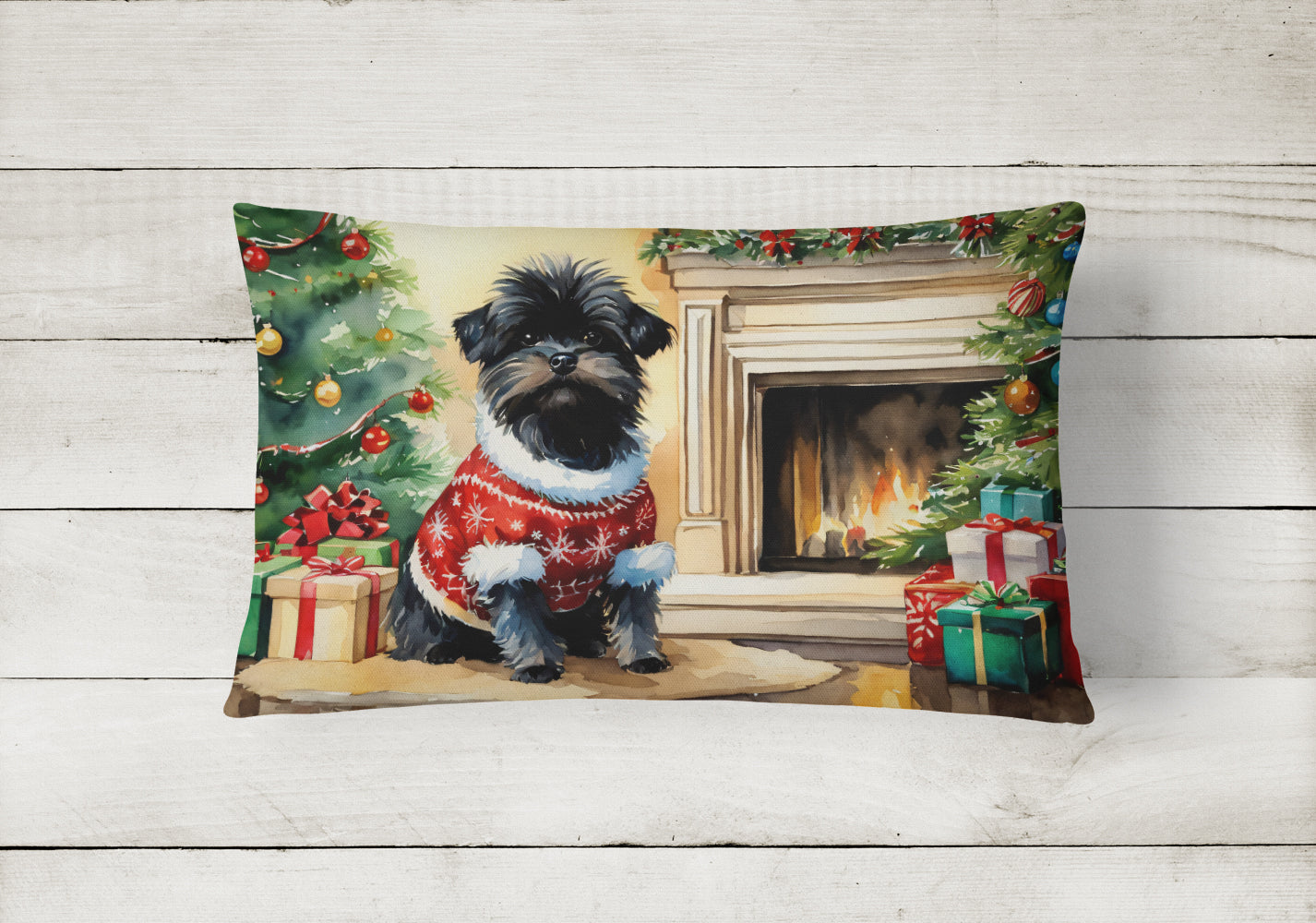 Affenpinscher Cozy Christmas Decorative Throw Pillow 12x16 Indoor Outdoor Accent Cushion, Fabric Cover with Insert for Sofa, Bed, Porch & Living Room