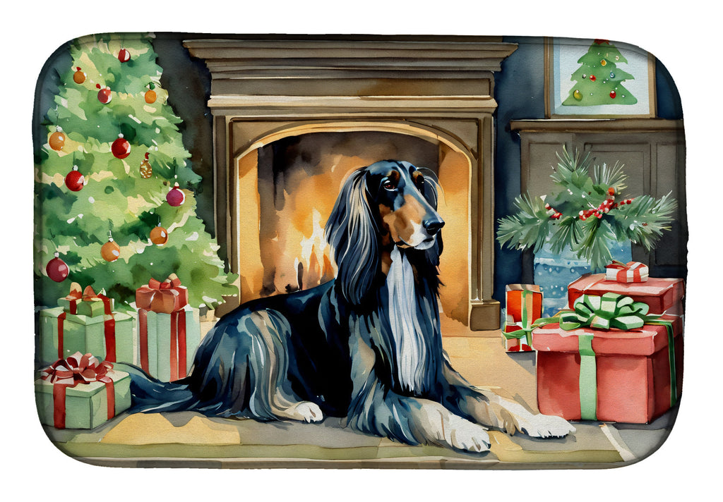 Afghan Hound Cozy Christmas Dish Drying Mat Absorbent Dish Drying Mat Pad for Kitchen Counter Dish Drainer Mat for Countertop, 14 x 21", Multicolor
