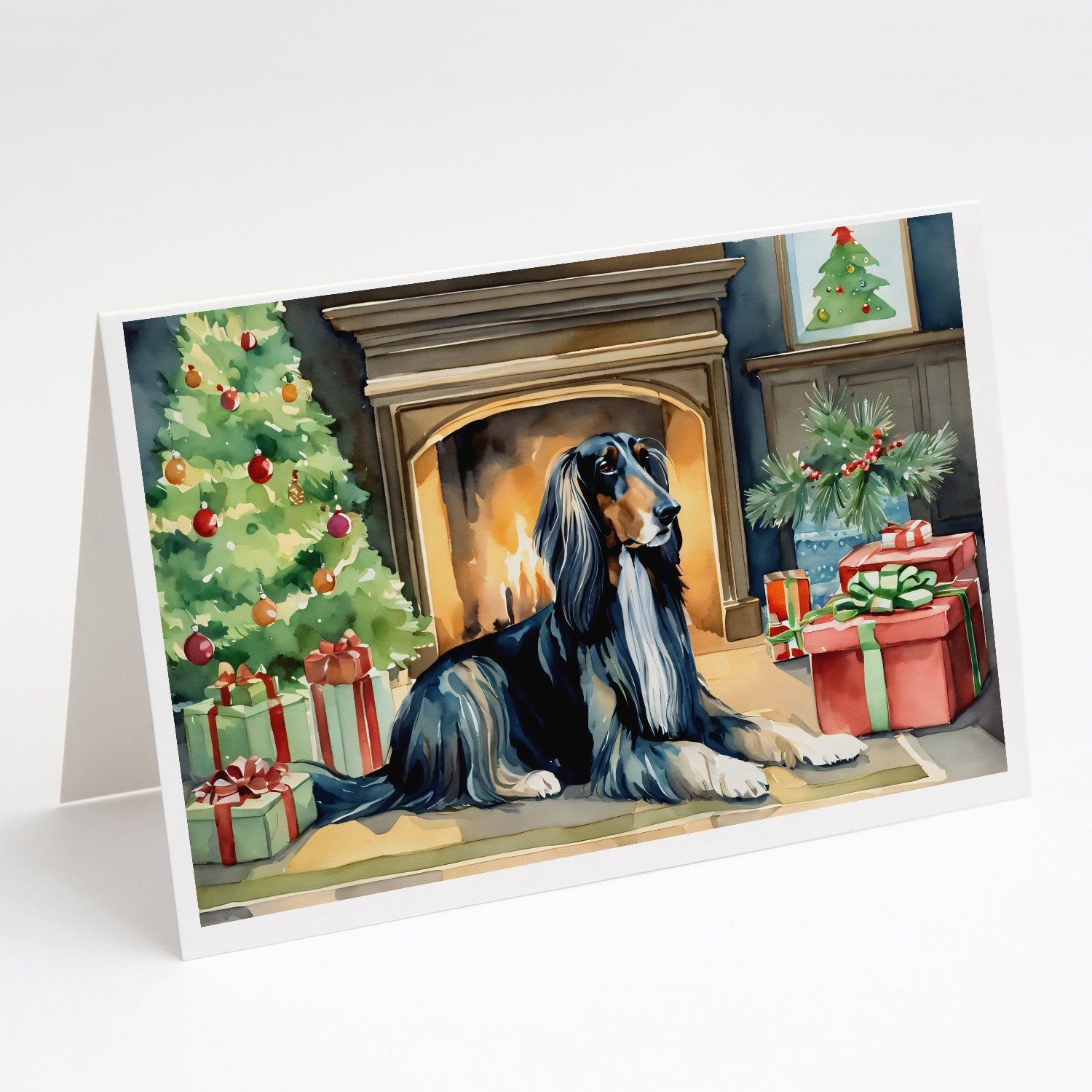 Afghan Hound Cozy Christmas Greeting Cards Pack of 8 Blank Cards with Envelopes Whimsical A7 Size 5x7