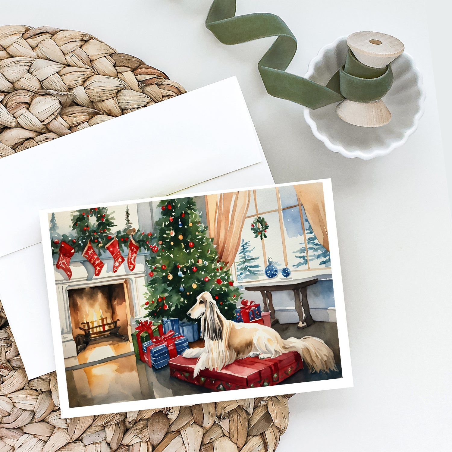 Afghan Hound Cozy Christmas Greeting Cards Pack of 8 Blank Cards with Envelopes Whimsical A7 Size 5x7