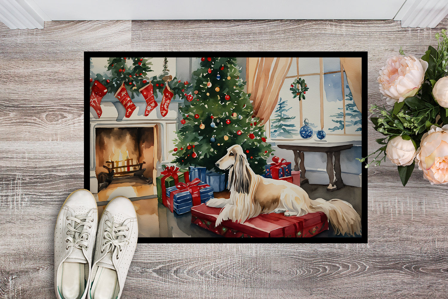 Afghan Hound Cozy Christmas Doormat Indoor Outdoor 24H X 36W Front Door Mat Rugs for Entryway, Non Slip Washable Low Pile,