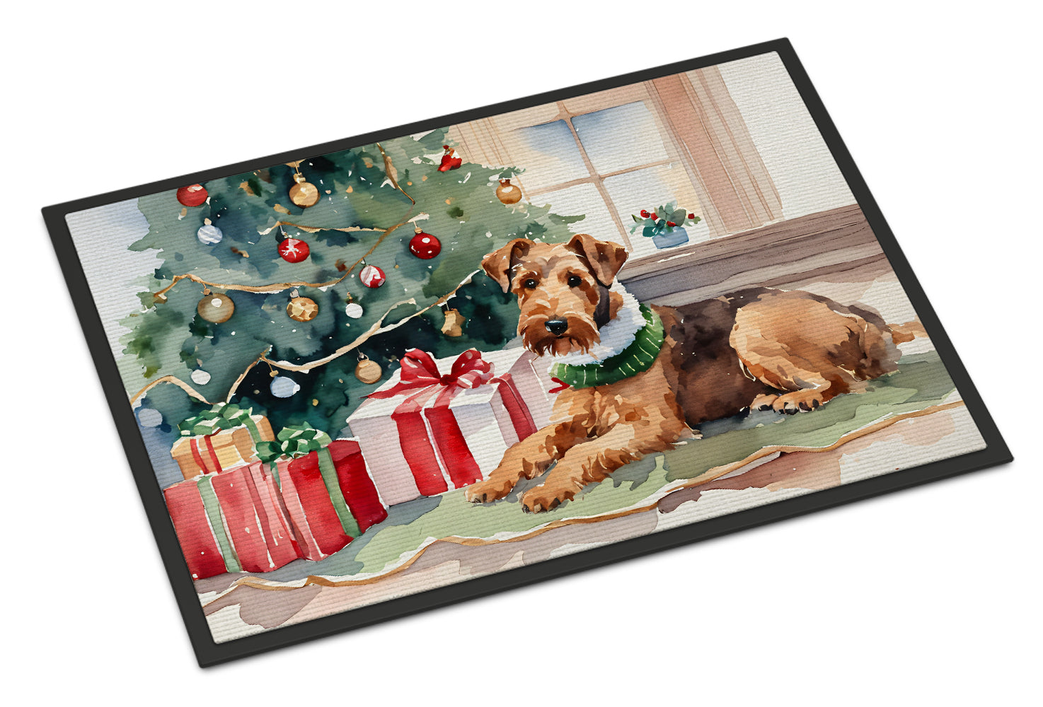 Airedale Terrier Cozy Christmas Doormat Indoor Outdoor 18H X 27W Front Door Mat Rugs for Entryway, Non Slip Washable