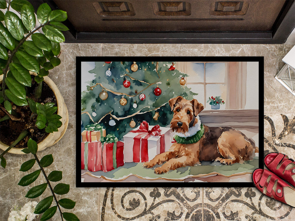 Airedale Terrier Cozy Christmas Doormat Indoor Outdoor 18H X 27W Front Door Mat Rugs for Entryway, Non Slip Washable