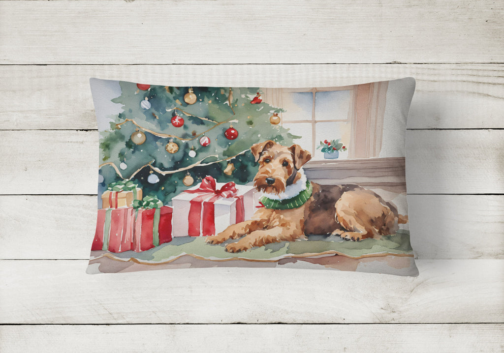 Airedale Terrier Cozy Christmas Decorative Throw Pillow 12x16 Indoor Outdoor Accent Cushion, Fabric Cover with Insert for Sofa, Bed, Porch & Living Room