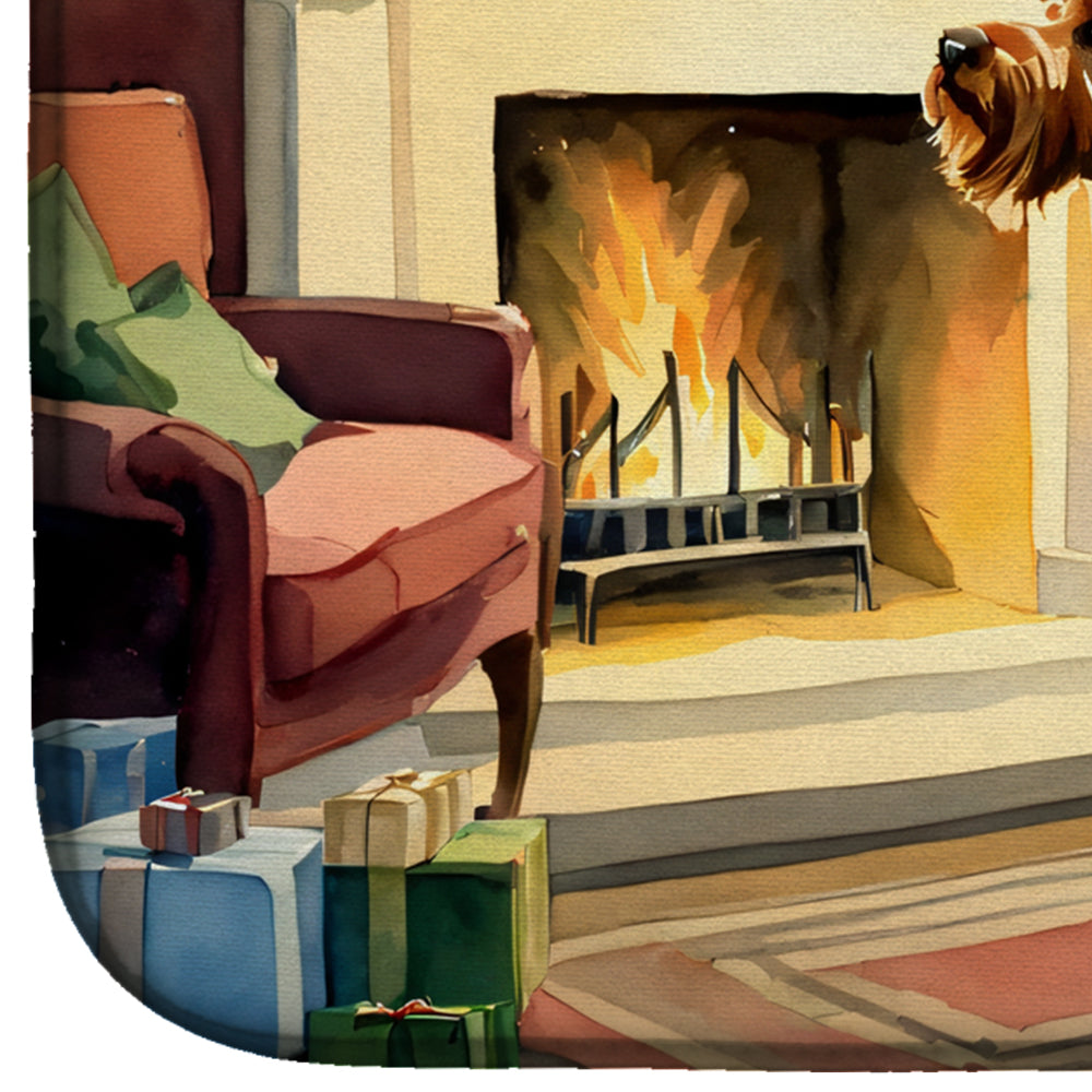 Airedale Terrier Cozy Christmas Dish Drying Mat Absorbent Dish Drying Mat Pad for Kitchen Counter Dish Drainer Mat for Countertop, 14 x 21", Multicolor