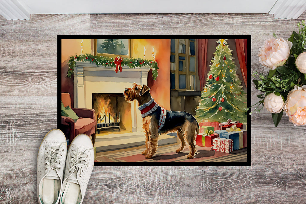 Airedale Terrier Cozy Christmas Doormat Indoor Outdoor 24H X 36W Front Door Mat Rugs for Entryway, Non Slip Washable Low Pile,