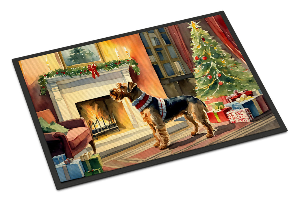 Airedale Terrier Cozy Christmas Doormat Indoor Outdoor 18H X 27W Front Door Mat Rugs for Entryway, Non Slip Washable