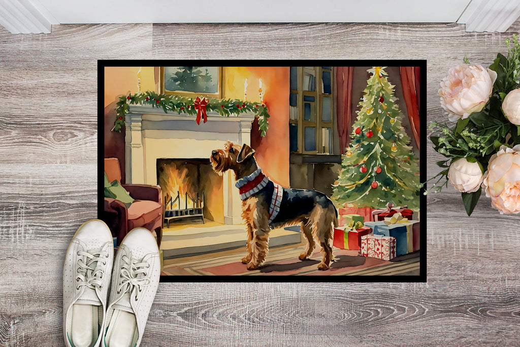Airedale Terrier Cozy Christmas Doormat Indoor Outdoor 18H X 27W Front Door Mat Rugs for Entryway, Non Slip Washable