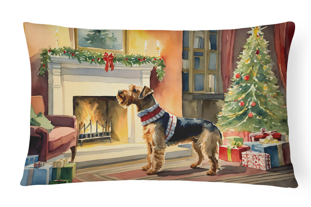 Airedale Terrier Cozy Christmas Decorative Throw Pillow 12x16 Indoor Outdoor Accent Cushion, Fabric Cover with Insert for Sofa, Bed, Porch & Living Room
