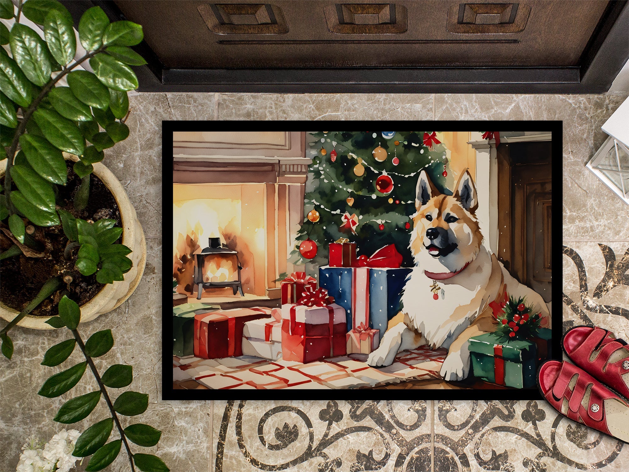 Akita Cozy Christmas Doormat Indoor Outdoor 18H X 27W Front Door Mat Rugs for Entryway, Non Slip Washable