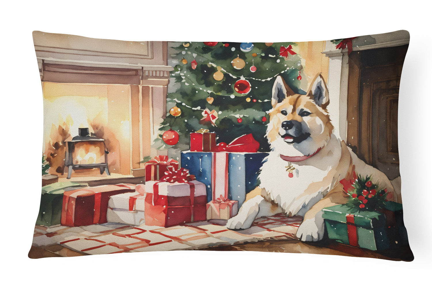 Akita Cozy Christmas Decorative Throw Pillow 12x16 Indoor Outdoor Accent Cushion, Fabric Cover with Insert for Sofa, Bed, Porch & Living Room
